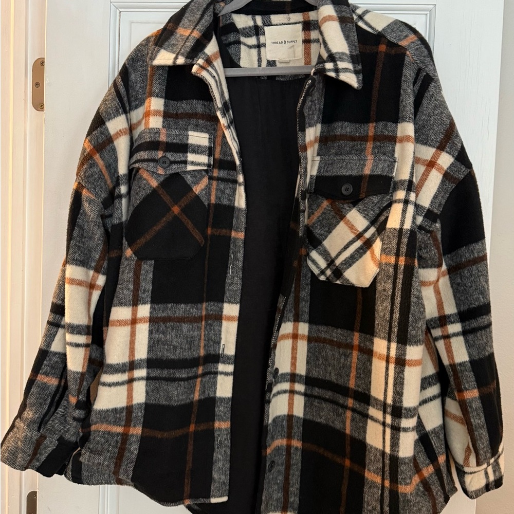 Thread & Supply Black and Brown Plaid Utility Jacket
